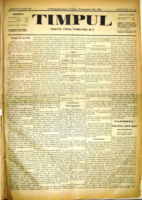 Ziarul Timpul din 28 iunie 1883