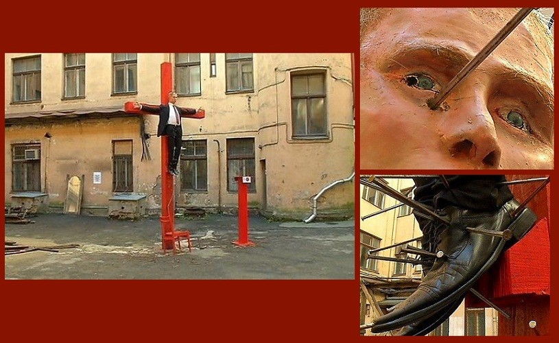 Vladimir Putin, crucificat într-o expoziţie la Riga