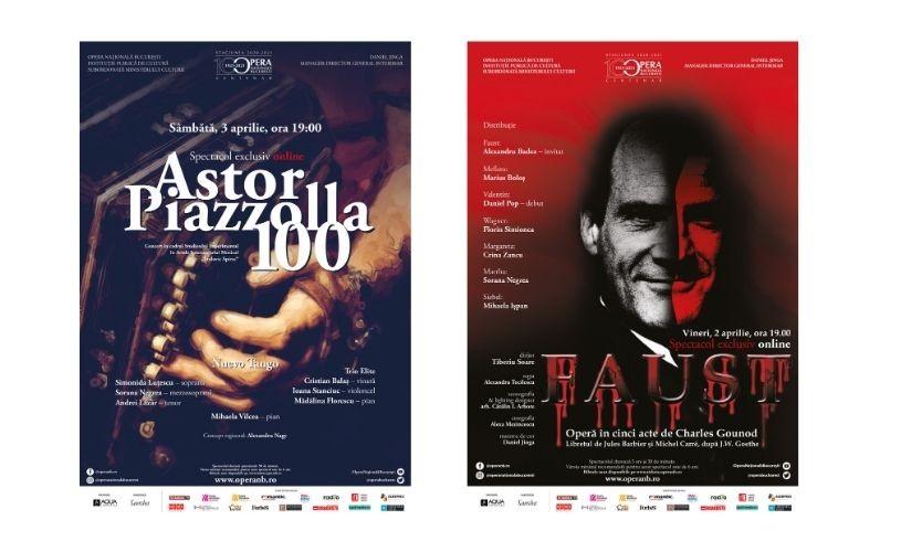 „Faust” și „Astor Piazzolla”, transmise online de către Opera Națională București