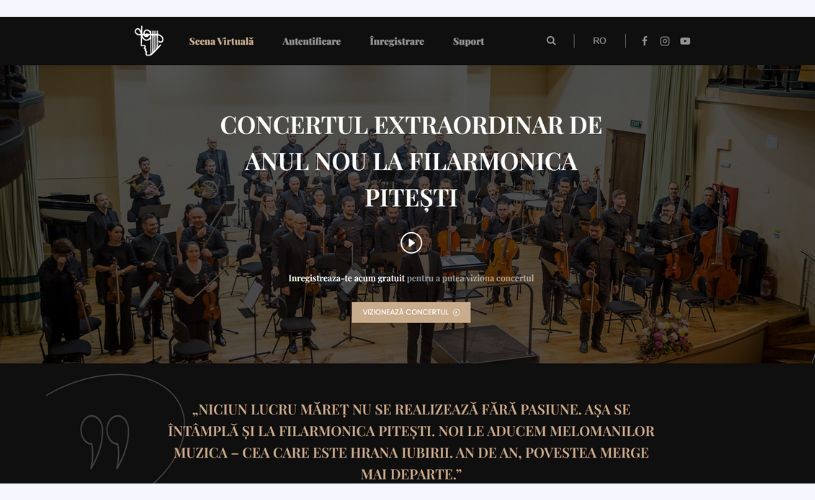 Concert Live și Online de Revelion. Filarmonica Pitești lansează Scena Virtuală, platformă online prin care va transmite evenimente