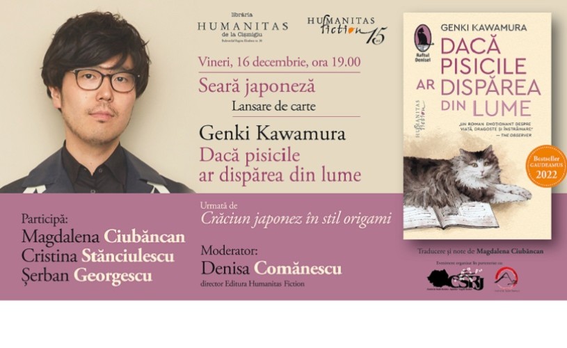 Seară japoneză: lansarea romanului „Dacă pisicile ar dispărea din lume” de Genki Kawamura