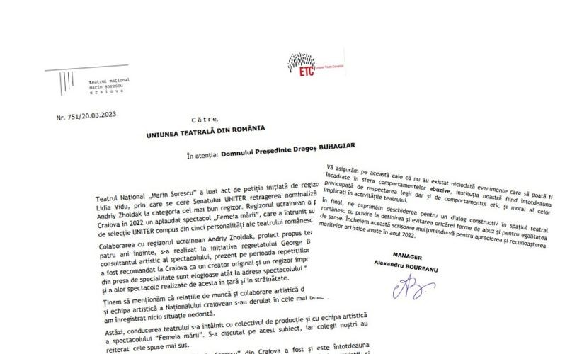 Teatrul Național „Marin Sorescu” din Craiova, despre colaborarea cu regizorul Andriy Zholdak