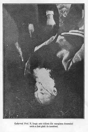 Cadavrul savantului, ridicat de la marginea drumului în dimineata zilei de 28 noiembrie 1940.